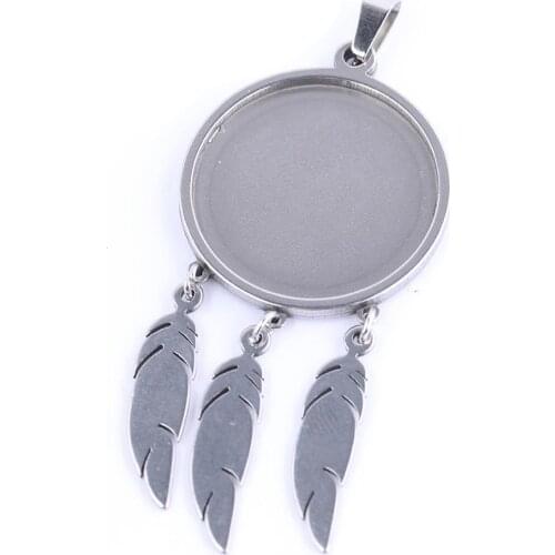 Onwear 5pcs Stainless Steel Blank Cameo Cabochon Base Settings 25mm dia pendant trays diy keychain necklace bezel findings