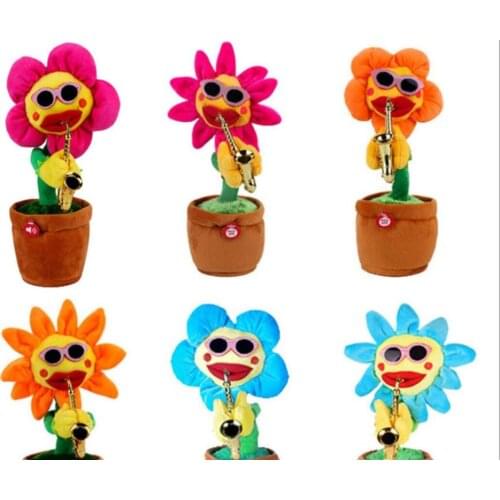 80 Songs 6 Colors Sounding Sunflower Plush Toy Soft Girl Gift Sound Electronic Flowers Dancing Plush Doll Lifelike Sing Dolls