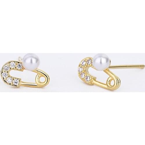 925 Sterling Silver Pin New Pearl Pin Personality Zircon Temperament Versatile Womens Gold Earrings Wholesale