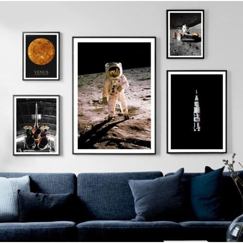 Astronaut Rocket Moon Space Wall Art Canvas Painting Vintage Nordic Posters And Prints Wall Pictures For Living Room Home Decor