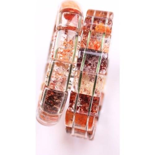 Natural Colorful Phantom Quartz Bracelet Bangle Women Garden Stretch 14x10mm Clear Rectangle Beads Crystal Bangle AAAA