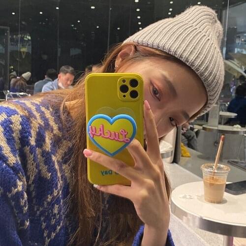 Korean Cute Love Heart Bracket Holder Phone Case For Iphone 11 Pro 12 XR X XS Max MiNi 7 8 Plus SE 2 Glossy Soft Silicone Cover