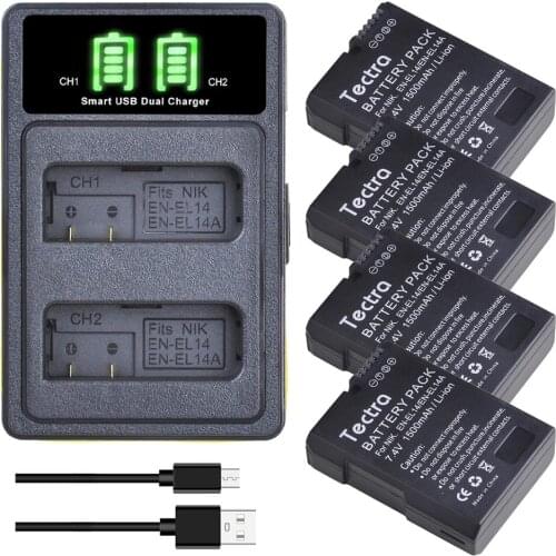EN-EL14 EN-EL14a Camera Battery&LED Type-C Charger for Nikon P7800 P7100 P7000 D3400 D5500 D5300 D5200 D5100 D3100 D3200 D3300