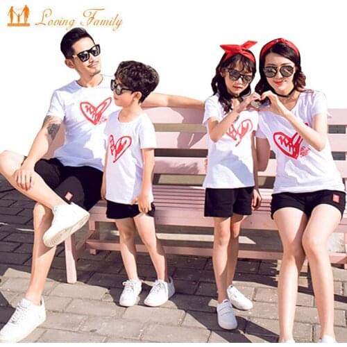 Father Son Mother Daughter Cotton T-shirt Short Pants Clothes Set Men Women Boy Girl 2020 Summer Style Red White Family Clothing