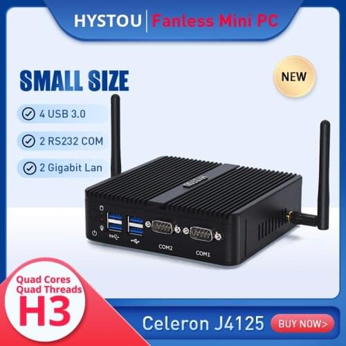 HYSTOU Fanless Mini PC Intel Celeron J4105 DDR4 Windows Linux dual LAN HD VGA 2*rs232 Mini server pc WIFI