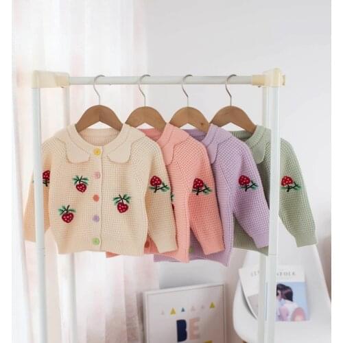 Autumn Ang Winter Children Clothes Girls Sweater Toddler Cardigan Lovely Pattern with Strawberry Pink Purple Sweater