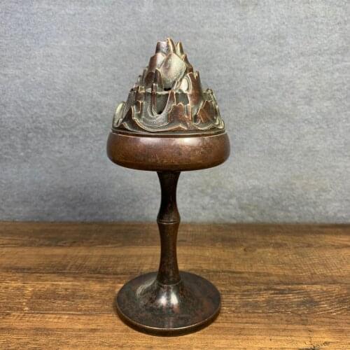 Chinese temple collection Old Bronze Cinnabar Lacquer Boshan furnace Wax table shape incense burner Office Ornaments Town House