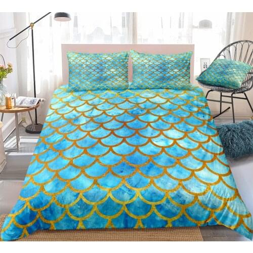 9Colors Mermaid Scales Bedding Sets 3Pcs Fish Scales Duvet Cover Set Colorful Quilt Cover Queen Bed Set