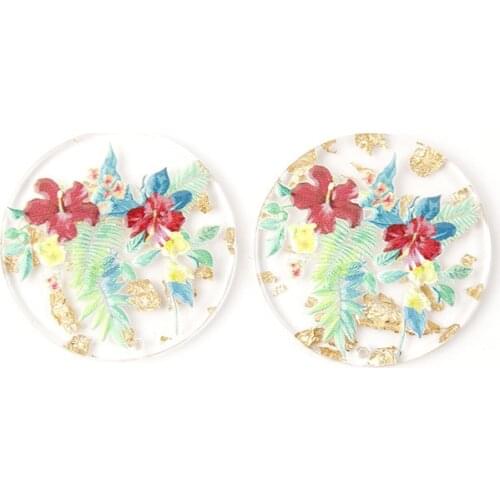 10 PCS 32mm 37mm Acrylic Round Flowers Charms Pendant DIY Earring Accessories Findings For Jewelry Making