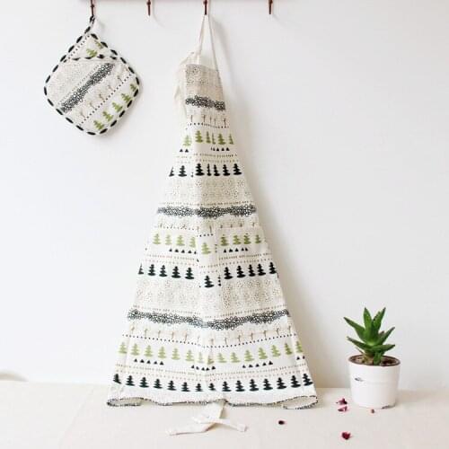 100% Cotton Kitchen Apron Printed Unisex Cooking Aprons Avental Dining Room Barbecue Restaurant Pocket Halterneck