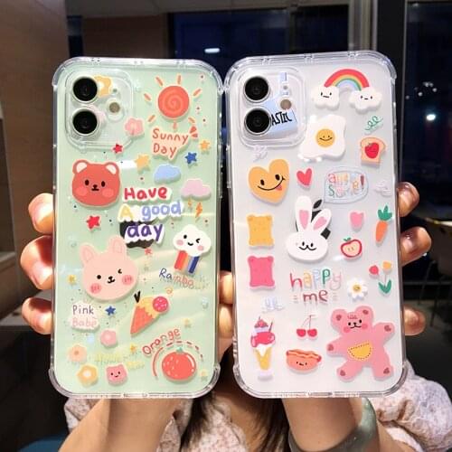 Cute Cartoon Bear Phone Case For iphone 12 Mini 11 Pro Max XS XR X Soft Clear Back Cover For iphone 7 8 plus SE2020 Couples Case