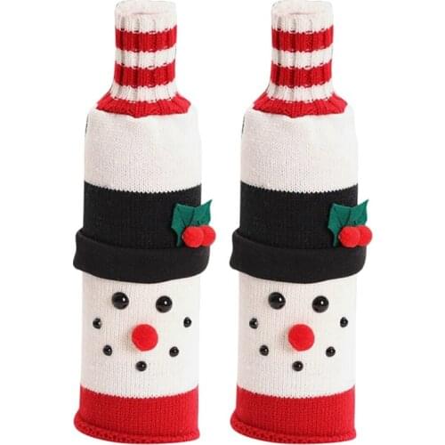2 Pcs Cute Christmas Wine Bottle Cover Knitted Wine Bottle Sweater for Holiday Party Christmas Table Home Decoration