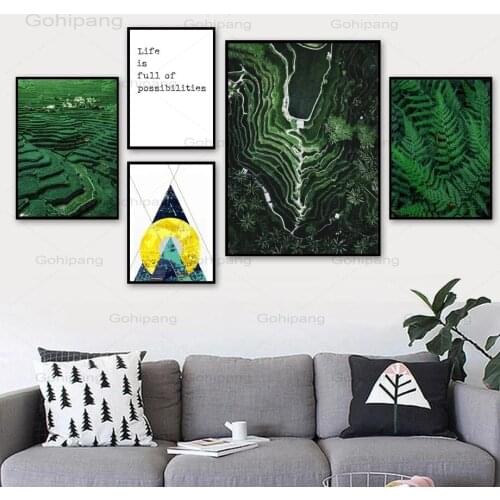 Wall Art Canvas Painting Rice Terraced Field Leaf Quotes Nordic Posters And Prints Landscape Wall Pictures For Living Room Decor