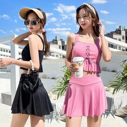 2021 New Korean Style Summer Sexy Women Floral Printed 2 Piece Bodycon Crop Top Set Beachwear Swimsuits Bathing Suit Costume