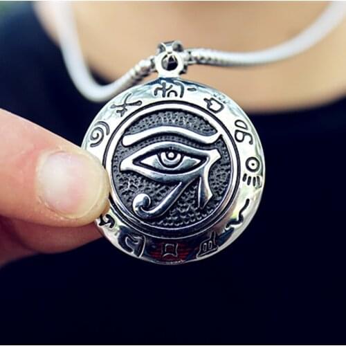 Fine Hand-made Vintage Embossed Mayan Characters Eye of Horus Pendant Mens and Womens Jewelry Necklace