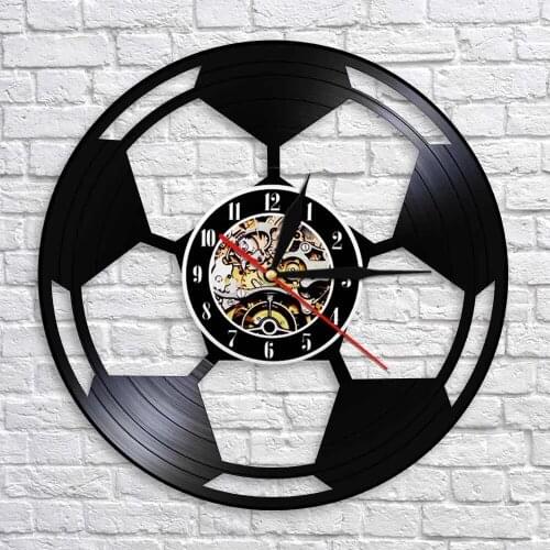 Personalized Football Soccer Ball Wall Clock Vinyl Record Clock With LED Light Sports Boys Bedroom Wall Art Kids Rooms Decor