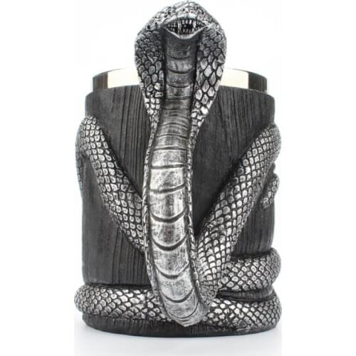 667A Creative 600ml Stainless Steel Beer Mug 3D Resin Cobra Snake Handle Double Layer Drinking Cup Coffee Milk Tea Drinkware