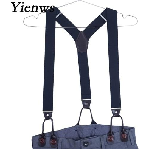 Yienws 120cm Suspensorio Black Leather Suspenders Men for Pants Navy Leisure Mens Braces for Trousers Burgundy YiA022