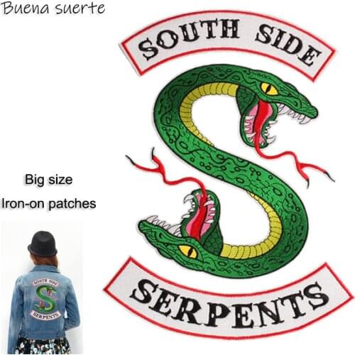 Riverdale South Side Serpents snake Embroidery Iron on Patches for Clothing DIY Stripes Clothes Stickers Appliques Supplies