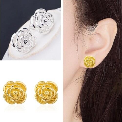 Romantic Craved Rose Flower Earrings For Lady Jewelry Trendy 2021 Silver Plated Earring Stud Women Party Accessories