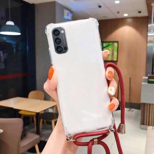 Luxury Lanyard Silicone Phone Case For Oppo Reno 4 3 2 Ace Pro Find X2 RX 17 15 Neo F 12 11 9 7 5 Ultra-thin Necklace Rope Cover