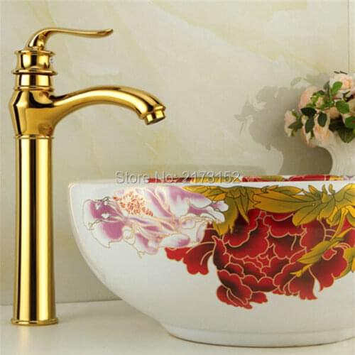 Luxury Gold Plated Tall & Short Bathroom Faucet Royal Hot & Cold Basin Sink Mixer Tap G-021