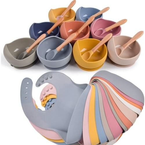 1set Silicone Baby Feeding Bowl Tableware Waterproof Spoon Non-Slip Crockery BPA Free Silicone Dishes for Baby Bowl Baby Plate
