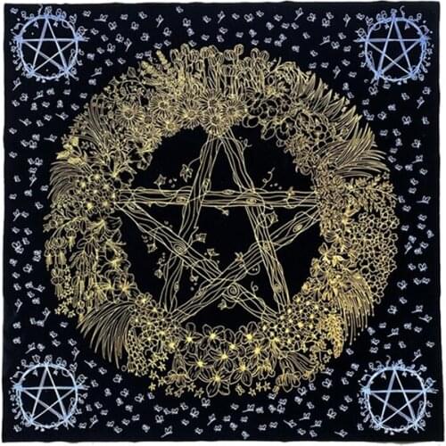 Mystery Black Tarot Tablecloth Mat Pentagram Thick Velvet Crystal Witch Divination Oracle Card Board Game Playing 60x60cm Pad