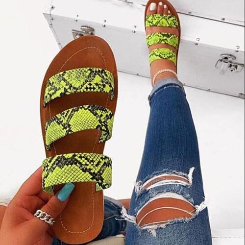 Hot Sale Women Shoes Slides Summer Fashion African Snake Skin Sandals Flat PVC Soled Sexy Female Slippers