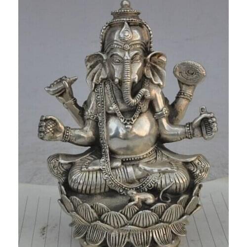 Decoration BRASS factory outlets Tibet Silver tibet buddhism silver 4 arms Ganapati Ganesh Lord Ganesha Elephant buddha statue