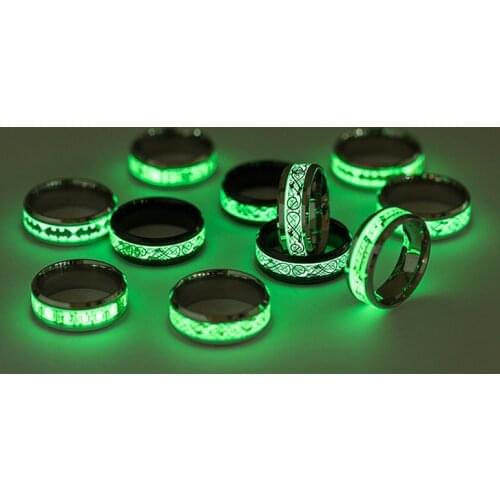 Luminous Ring Black Glowing Rings Women Man Stainless Steel Ring Glowing couple Dark Shiny Jewelry Black Punk Cool Gotic Rings