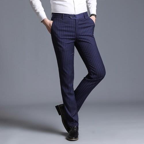 2021 spring autumn luxury brand mens business casual trousers suits pants men formal wear wedding striped slim fit dress pants