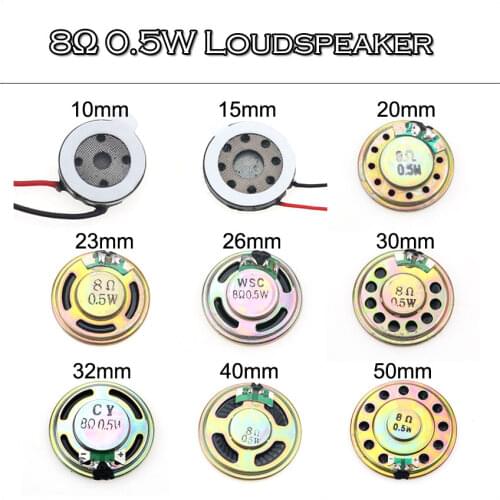 YuXi 2pcs 8R 0.5W Horn Loud Speaker Buzzer Ringer 10mm 15mm 20mm 23mm 26mm 30mm 32mm 36mm 40mm 50mm 8 ohm 0.5W Small loudspeaker