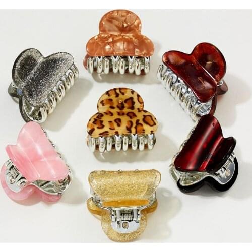 Korean Fashion 7 Colors Two-Tone Stitching Acrylic Hairpin Ponytail Hair Clip For Girls Leopard Clips Women Hair Styling