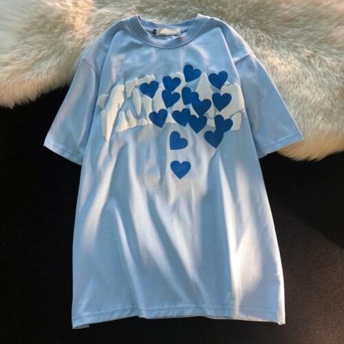 Women Tee Shirt 2021 Letter Love Printing Short Sleeve Blouse Half Sleeve O Neck Loose Couple T-shirt for Daily Wear