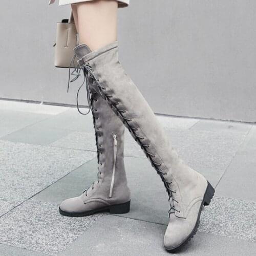Womens Boots 2021 New Fashion Winter Over The Knee Flats Zipper Warm Fur Shoes Long Botas Sexy Female Shoes Plus Size 33-45
