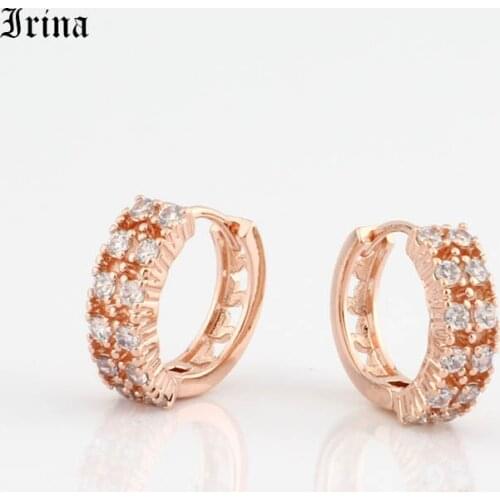 Fashion Shiny Cubic Zirconia 585 Rose Gold Hoop Earrings for Women Statement Small Round Earrings Birthday party Jewelry