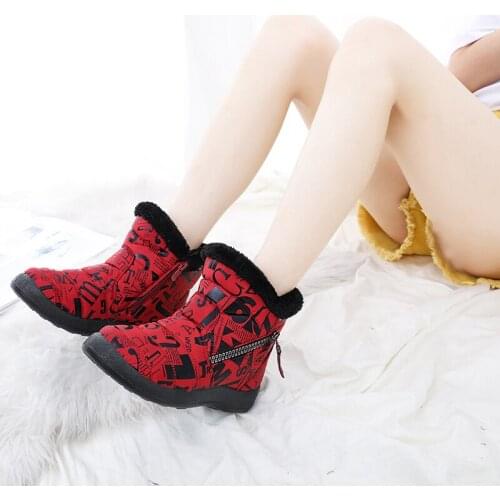 Winter Girl Women Snow Boots Plus Size Casual 2020 New Ankle Boots Fashion Printed Zipper Plush Female Flats Parent-child Shoes