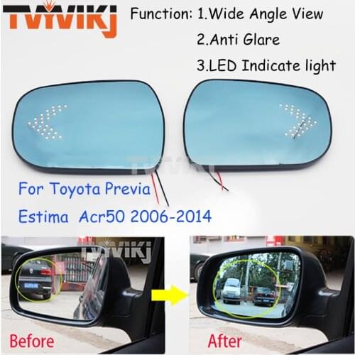 TVYVIKJ Side Rearview Mirror Blue Glass Lens With LED Indicate light For Toyota PREVIA ESTIMA ACR50 2006-2014 Wide Angle View