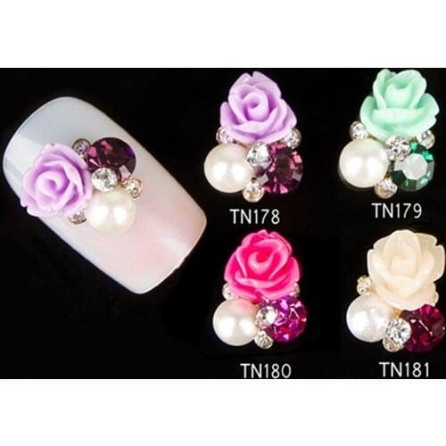 10 Pcs 3D Rose Flower Nail Art Stickers Tips Studs Rhinestone Nail Decor Jewelry 3D Nail Art Decoration NailArt Stickers sticker