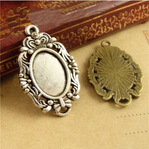 10pcs Crown Pendant Cabochons Settings Bronze Base Tray Fit 10*14mm Glass Cabochon Cameo Cabochon DIY Vintage Necklace Findings