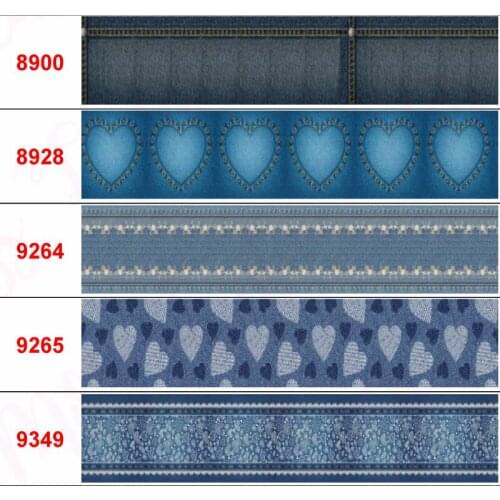 16mm-75mm Denim Series Printed Grosgrain/Foe Ribbon Heart Jeans Lover DIY Hair Bowknots 50yards/roll Cloth Making