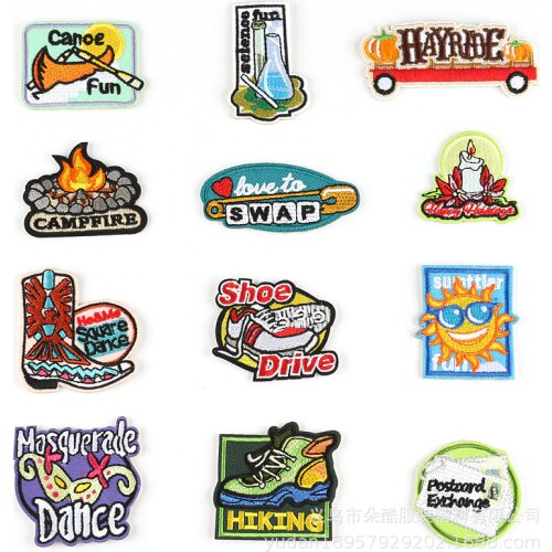 20pcs/lot 3M Sticker Embroidery Patch Letter Hiking Dance Shoes Fun Camp Clothing Decoration Crafts Diy Applique