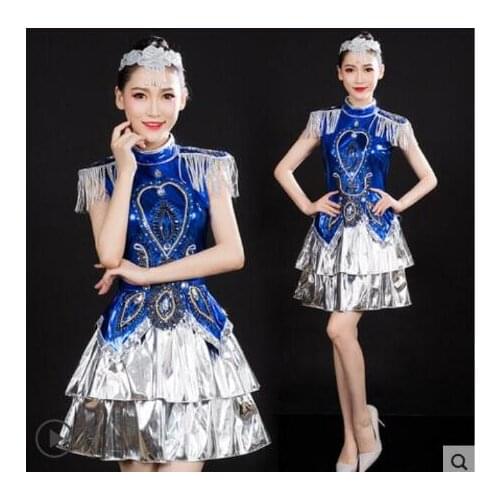 2019 Blue Red Stones Tassel Dress Modern Dance Outfit Jazz Dance Costume Prom Bar Women Singer Show Sequins Dresses