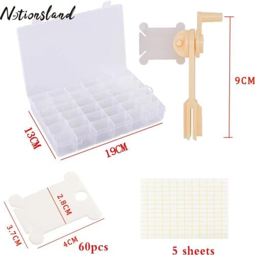36Grid Embroidery Organizer Box&5 Sheets Stickers&60pcs Floss Bobbins with Floss Winder for DIY Cross Stitch Craft Sewing Tools
