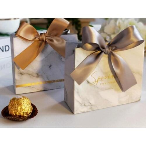 400pcs marble bronzing paper gift boxes bridal shower wedding candy bags with ribbon SN862