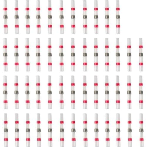 50Pcs Solder Seal Wire Connectors,Heat Shrink Butt Connector Waterproof Insulated Electrical Butt Terminals For Automotive Mari