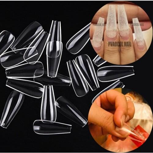 500pcs/bag Ballerina Coffin Nails Tips Full Cover Long Clear Nature Acrylic Gel Nail Art Extention Manicure Tools