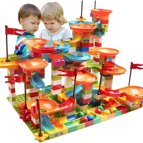 77-308PCS Marble Race Run Big Block Compatible City Building Blocks Funnel Slide Blocks DIY Big Bricks Toys For Children Gift