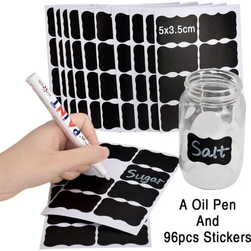96pcs Reusable Candy Jam Jars Kitchen Label Stickers Storage Bottle Container Label Blackboard Chalk Board Stickers For Marked